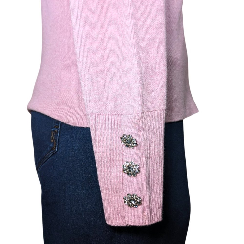 Tahari NWT Large Pink Mock Turtleneck Soft Long Sleeve Sweater w/Rhinestones - Picture 6 of 10